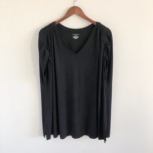 Lane Bryant Ruched Shoulder V-Neck Black Top 26 - 28